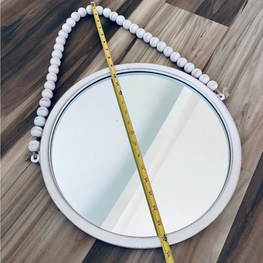 Wood Beaded Rustic Round Wall Mirror